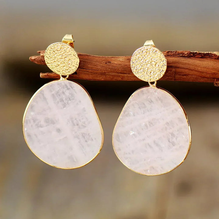Gold Earrings with White Gemstone