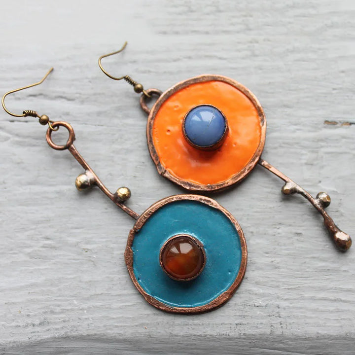 Antique Bronze Asymmetrical Vintage Earrings with Graphite