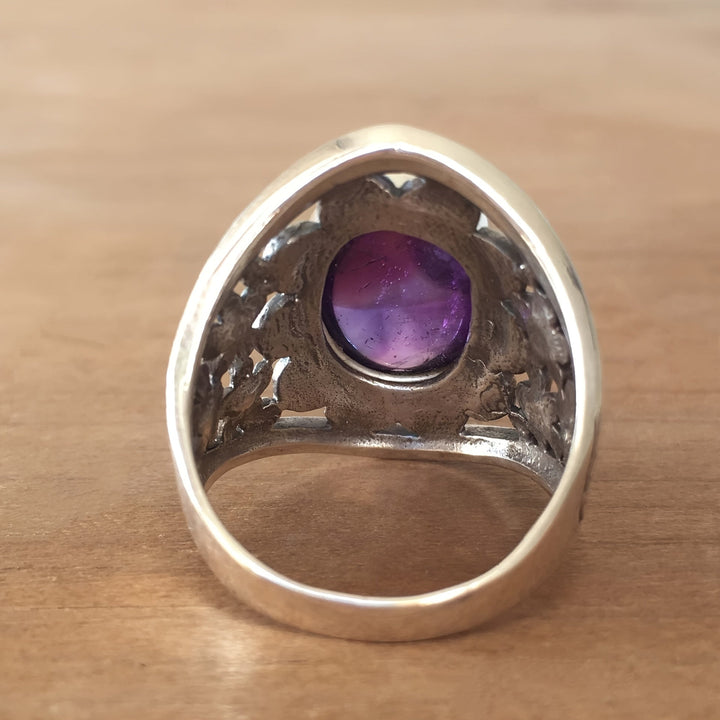 Haida Amethyst Ring" can be rewritten as "Haida Amethyst Gemstone Ring.