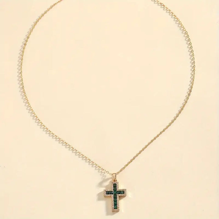 Gold Necklace with Sacred Emerald Cross