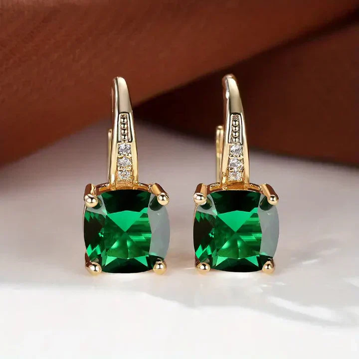 Mystical Stone Gold Hoop Earrings