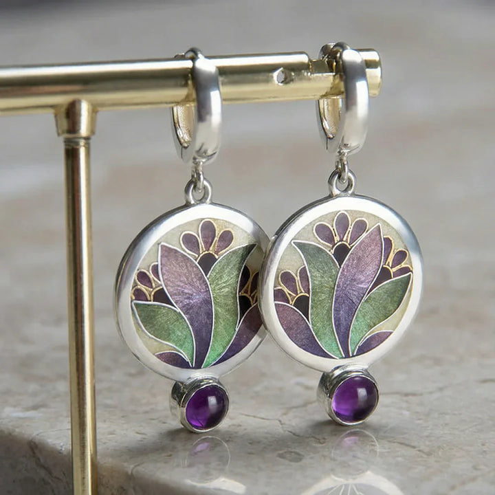 Sterling Silver Boho Earrings with Purple Crystals