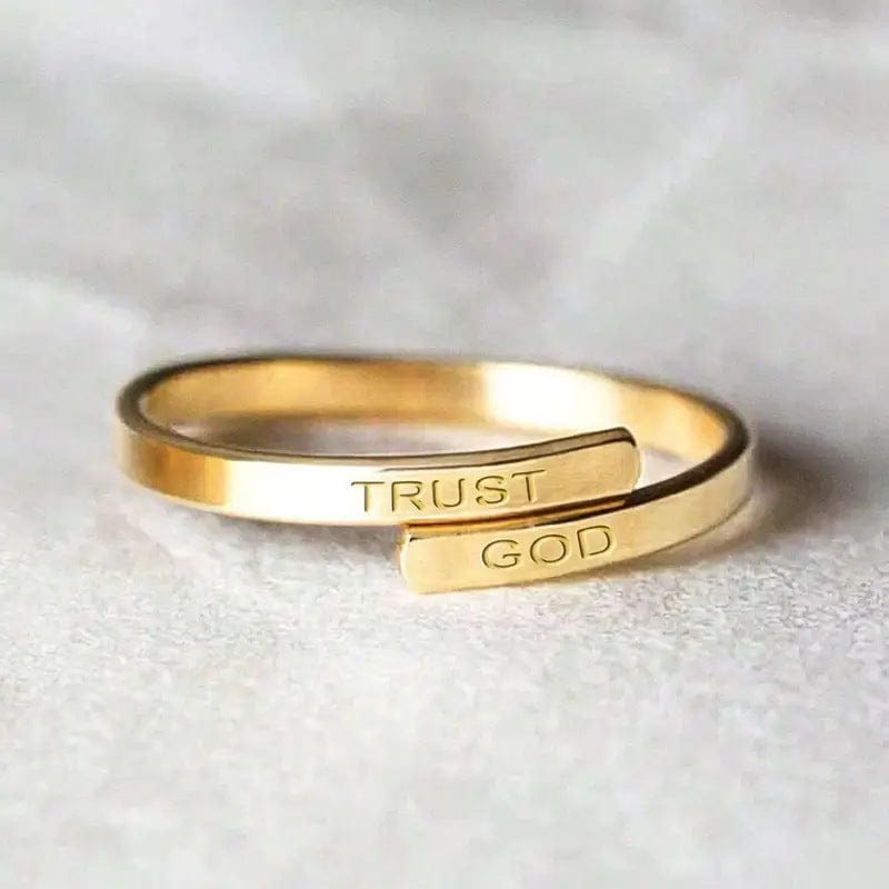 Adjustable Silver Engraved Ring - 'Trust in God'