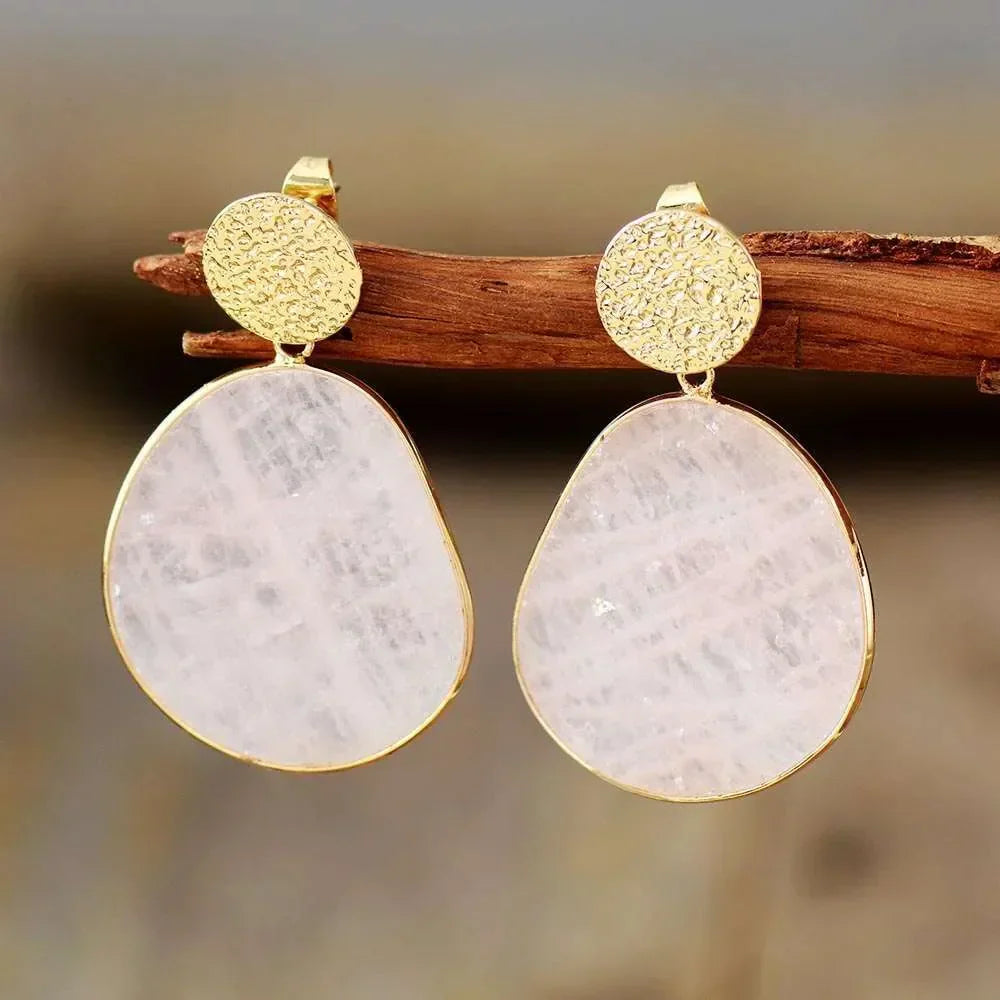 Vintage Round White Stone Earrings
