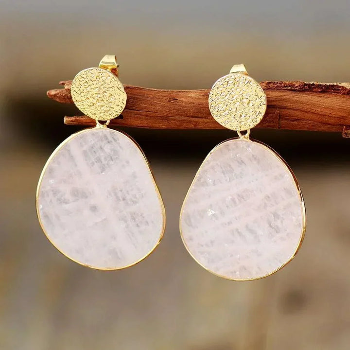 Vintage Round White Stone Earrings