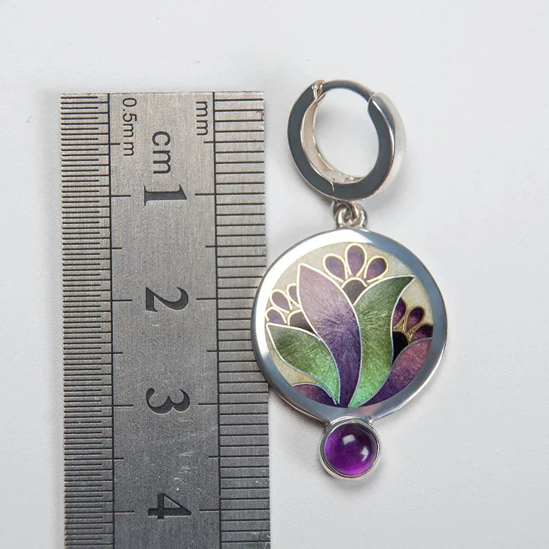 Sterling Silver Boho Earrings with Purple Crystals