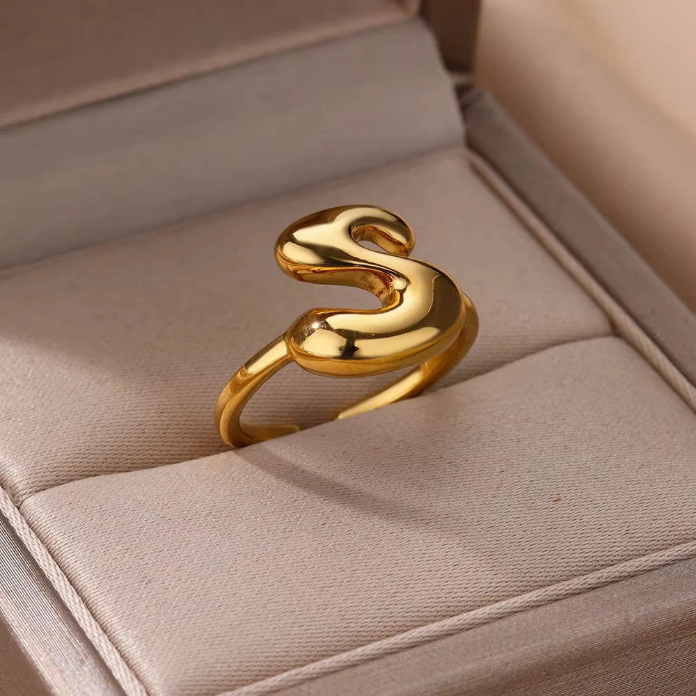 Adjustable Gold Bubble Letter Ring
