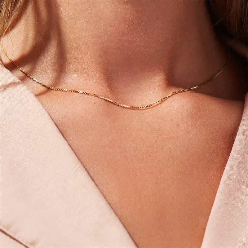 Danica Gold Box Chain Necklace" can be rewritten as "Danica Gold Box Chain Necklace - Elegant and Timeless.