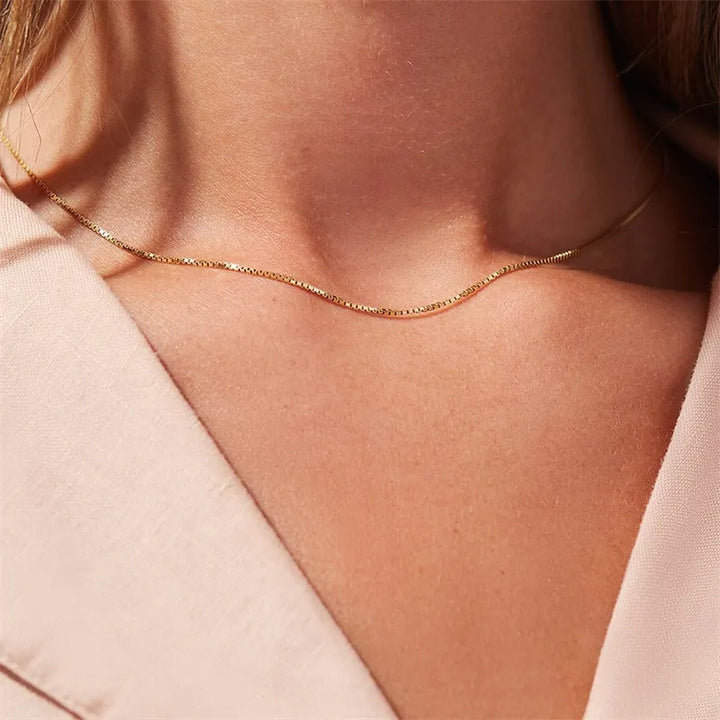 Danica Gold Box Chain Necklace" can be rewritten as "Danica Gold Box Chain Necklace - Elegant and Timeless.