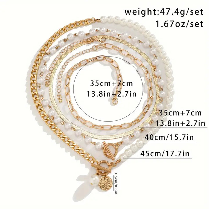 Gold Vintage Pearl & Snake Chain Necklace Set