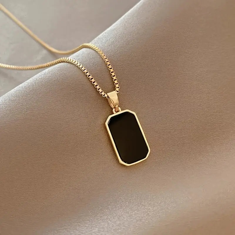 Black Titanium Elite Square Minimalist Pendant Necklace