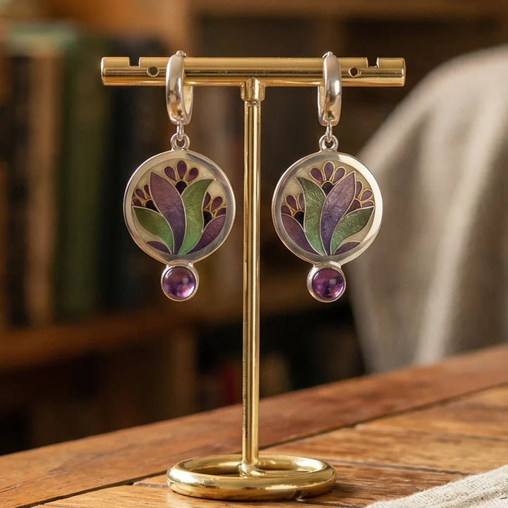 Sterling Silver Boho Earrings with Purple Crystals