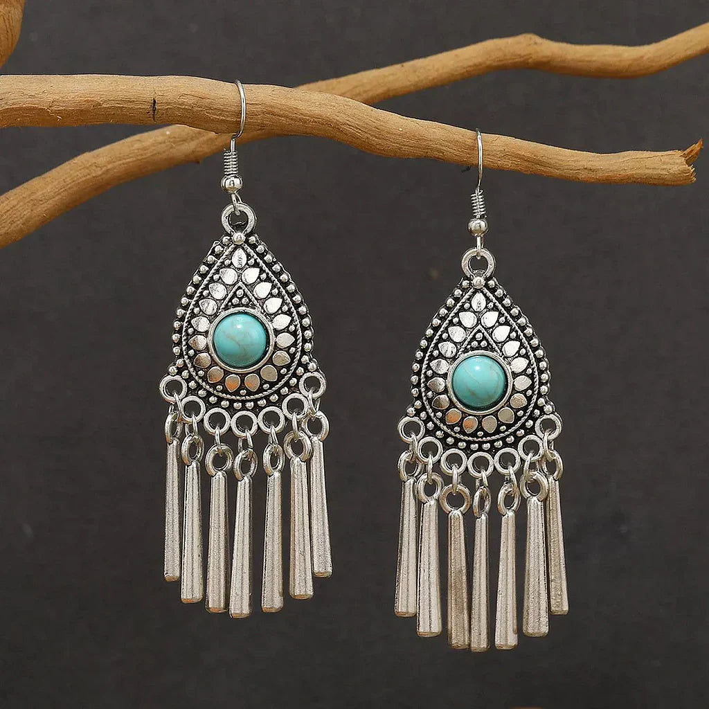 Vintage Silver Turquoise Drop Earrings