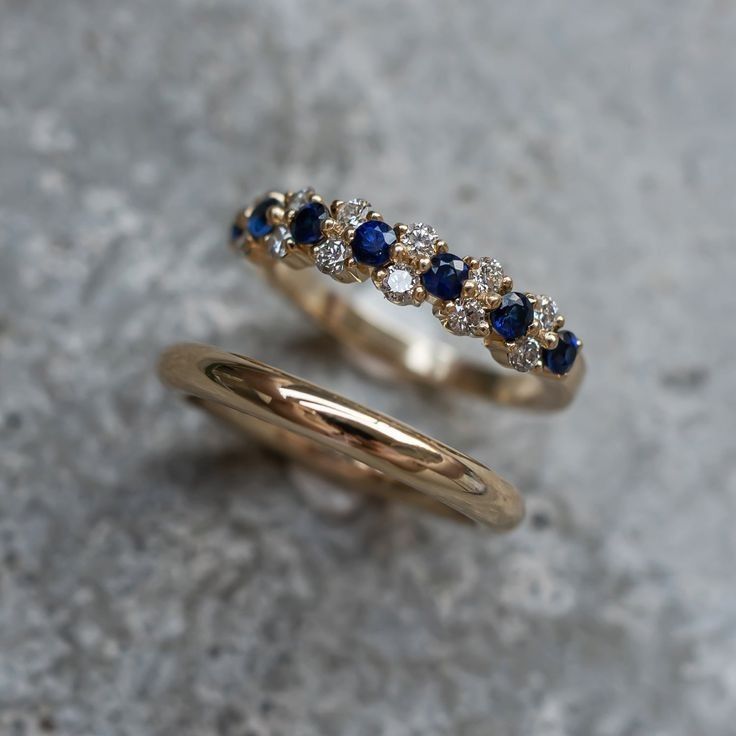 Elegant Vintage Blue Zircon Ring Set
