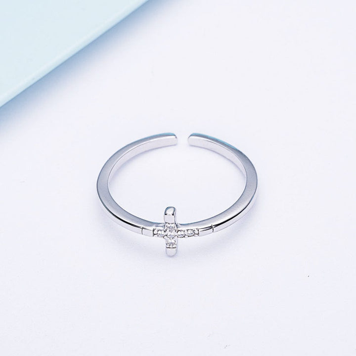 Adjustable Mini Diamond Cross Ring