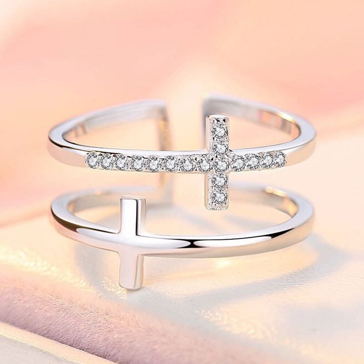 Adjustable Glory Double Cross Ring