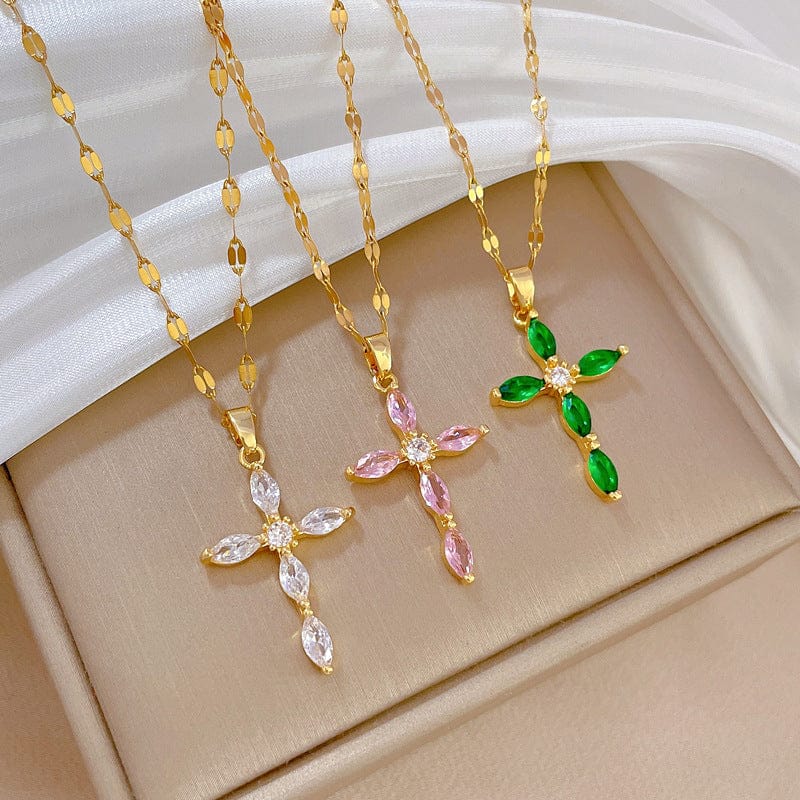 Vibrant Zircon Cross Necklaces