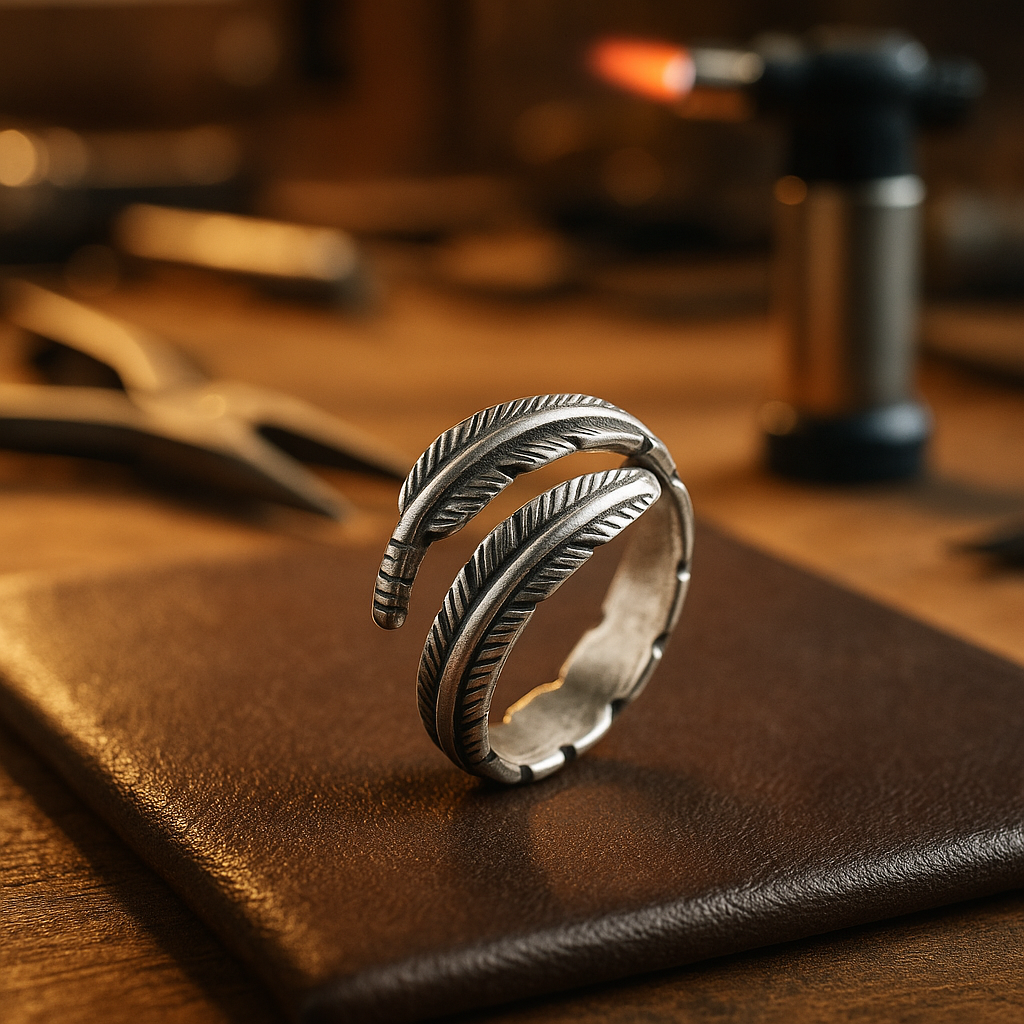 Adjustable Angel Feather Memorial Ring