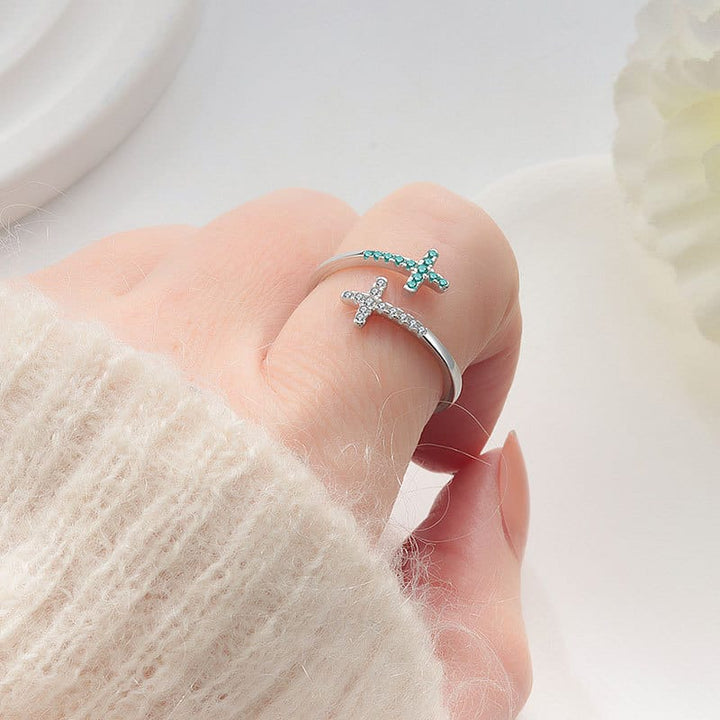 Adjustable Blue Tiffany Cross with Zircon Stones