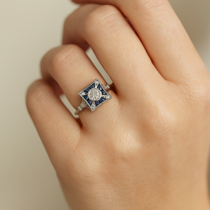Vintage Square Blue Zirconia Ring