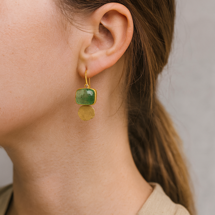 Vintage Green Crystal Earrings with Gold Accents