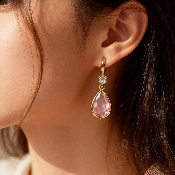 Vintage Pink Teardrop Crystal Earrings