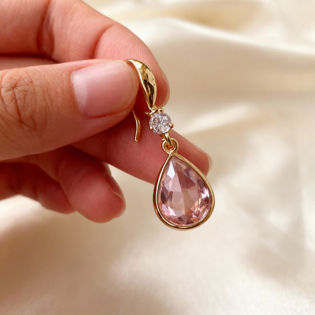 Vintage Pink Teardrop Crystal Earrings