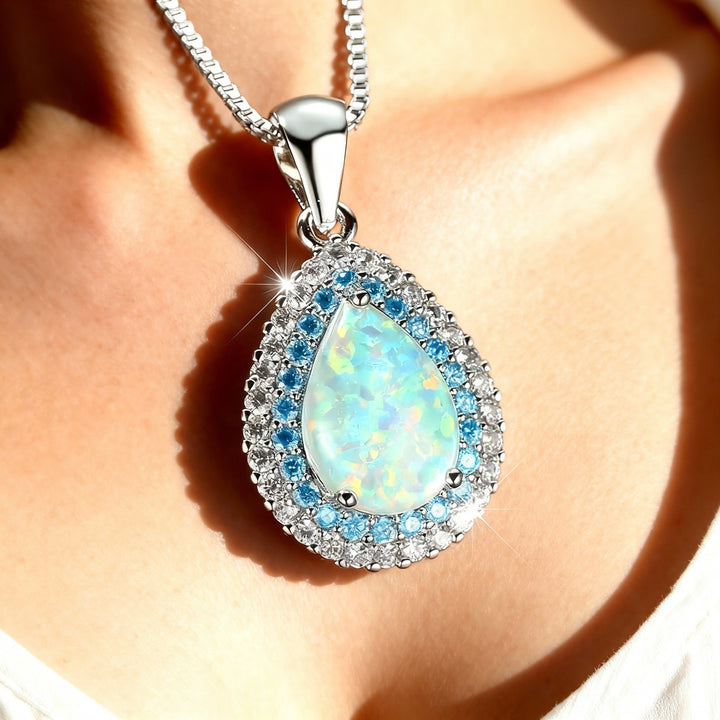 Stunning Blue Opal Drop Necklace
