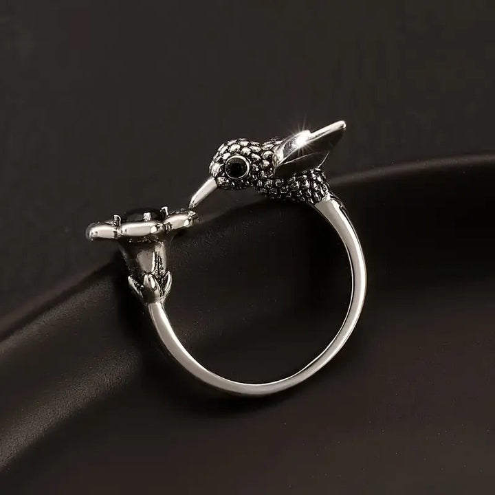 Adjustable Hummingbird & Flower Ring