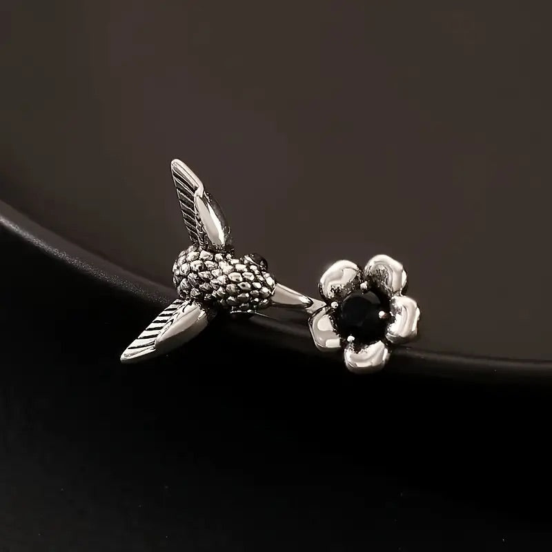 Adjustable Hummingbird & Flower Ring