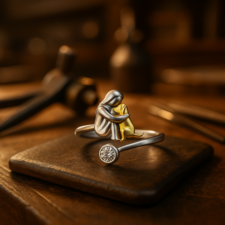 Adjustable Silver Dog Ring with CZ