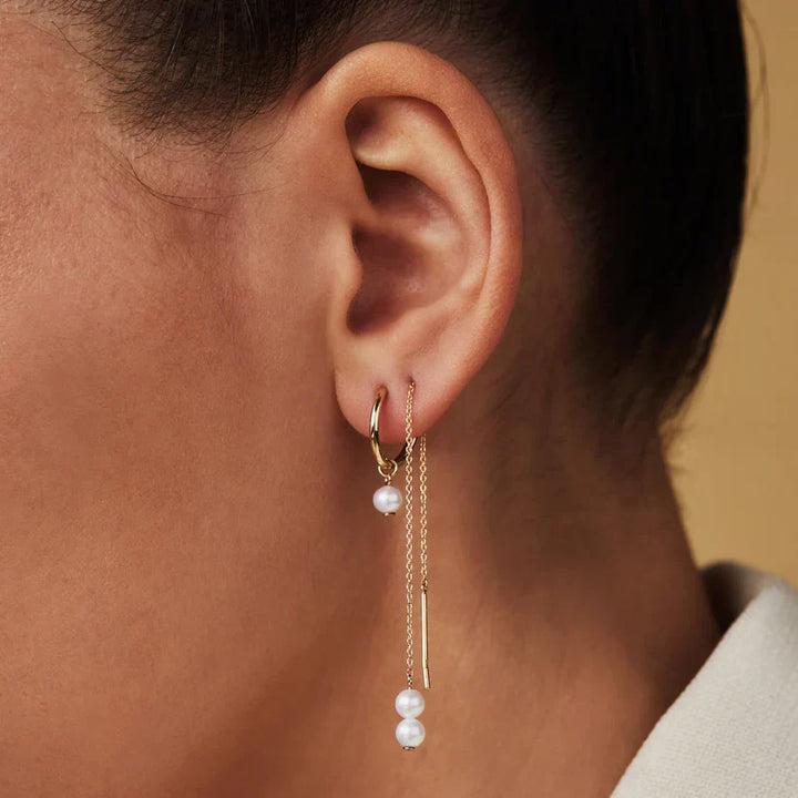 Gold Suspended Pearl Earrings