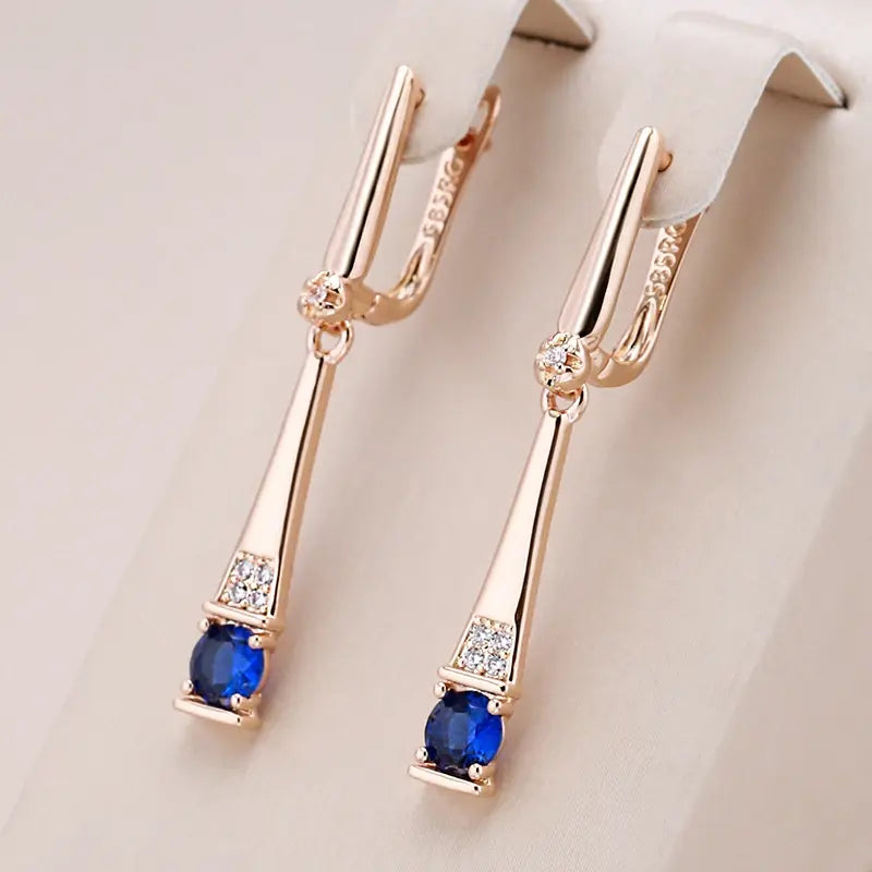 Gold Earrings with Blue Crystal Drop