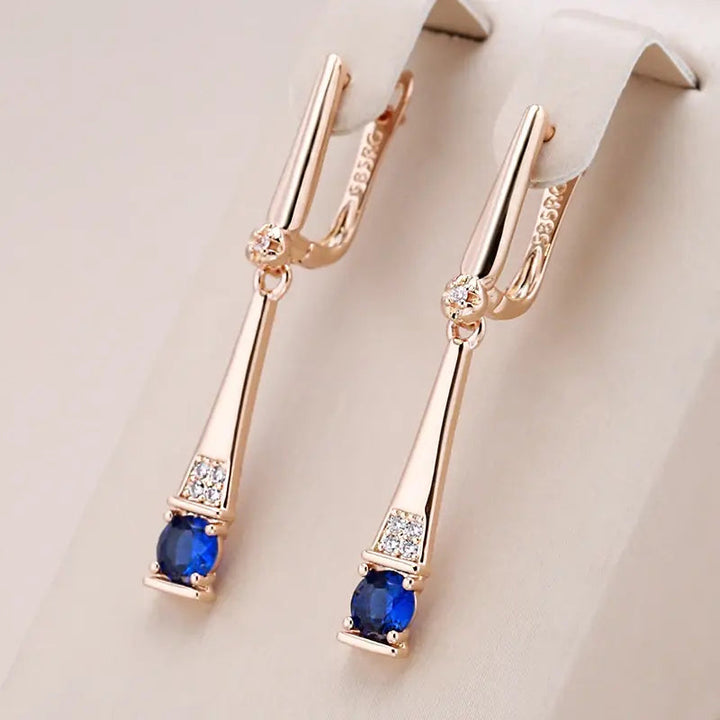 Gold Earrings with Blue Crystal Drop