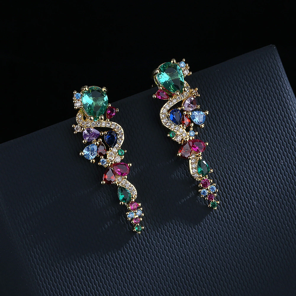 Multicolored Zirconia Gold Earrings