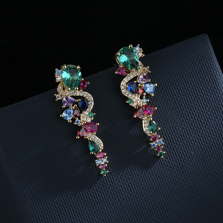 Multicolored Zirconia Gold Earrings