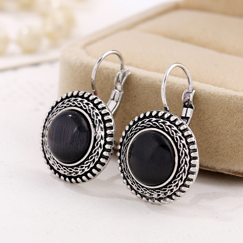 Boho Silver Earrings with Round Gemstones