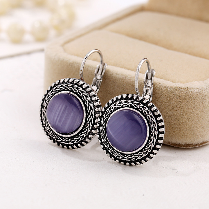 Boho Silver Earrings with Round Gemstones