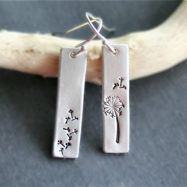 Boho Dandelion Rectangle Earrings