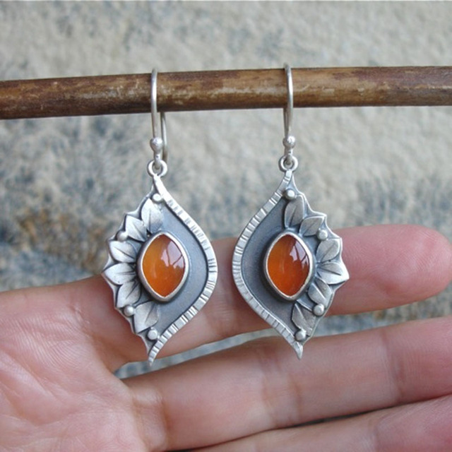 Crystal-Accented Orange Boho Earrings