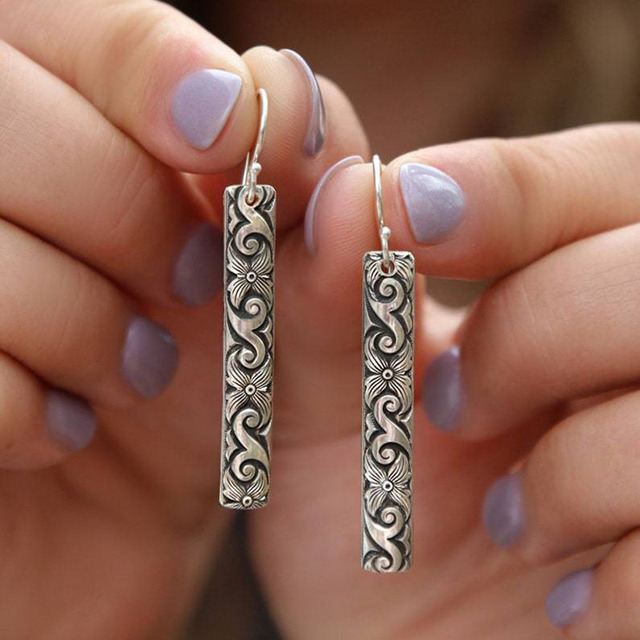 Sterling Silver Rectangular Boho Earrings
