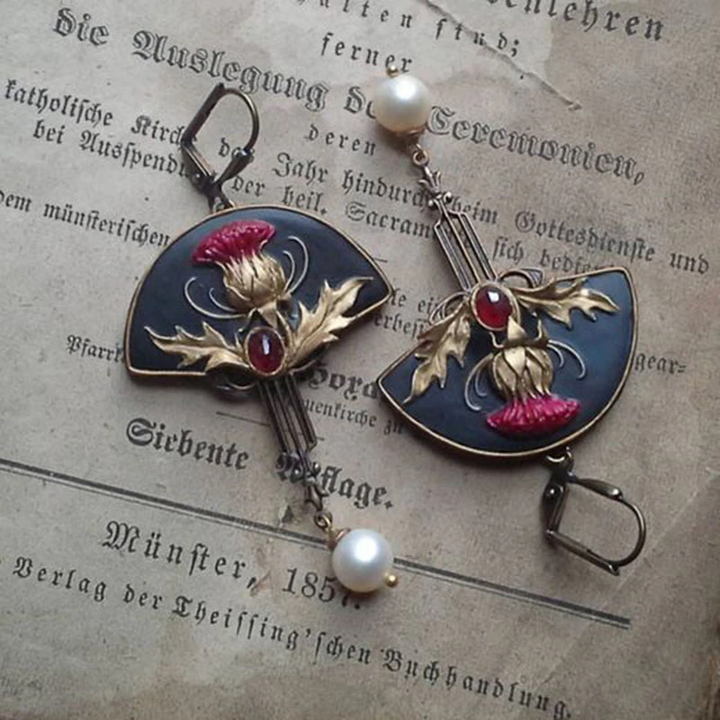 Boho Pearl and Red Crystal Earrings