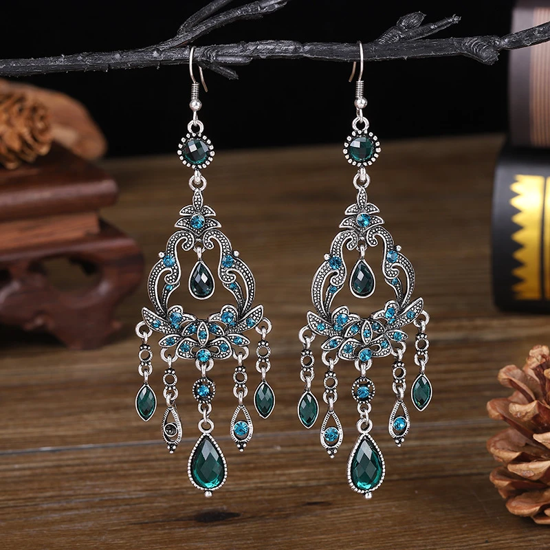 Pom-Pom Earrings with Blue Crystals