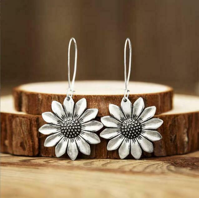 Silver Sunflower Earrings