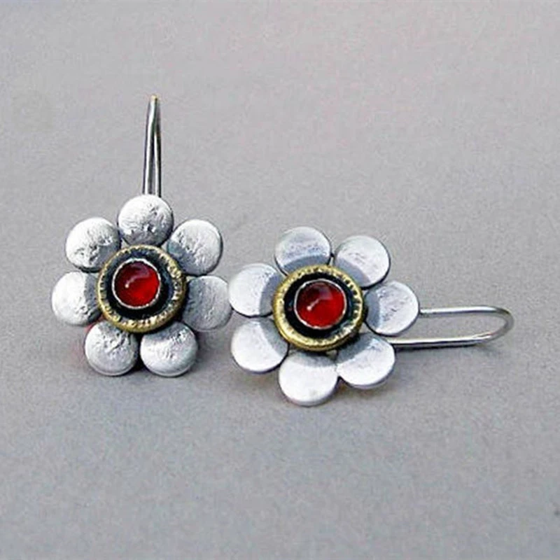 Retro Red Glass Daisy Earrings