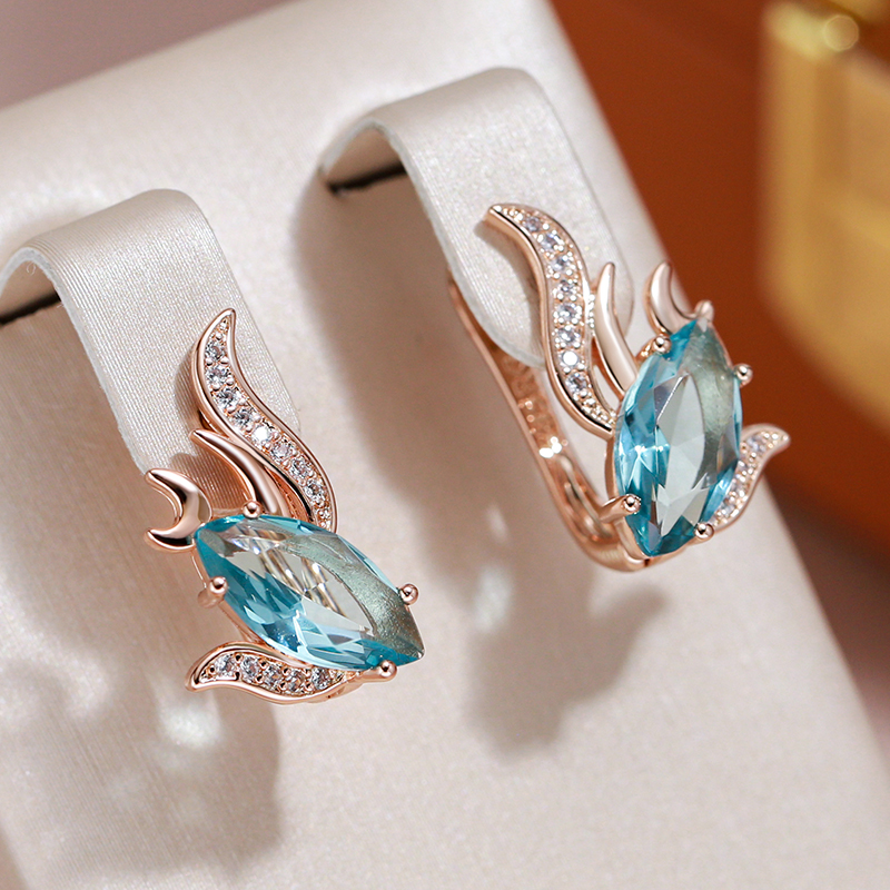 Gold Earrings with Turquoise Crystal Accents