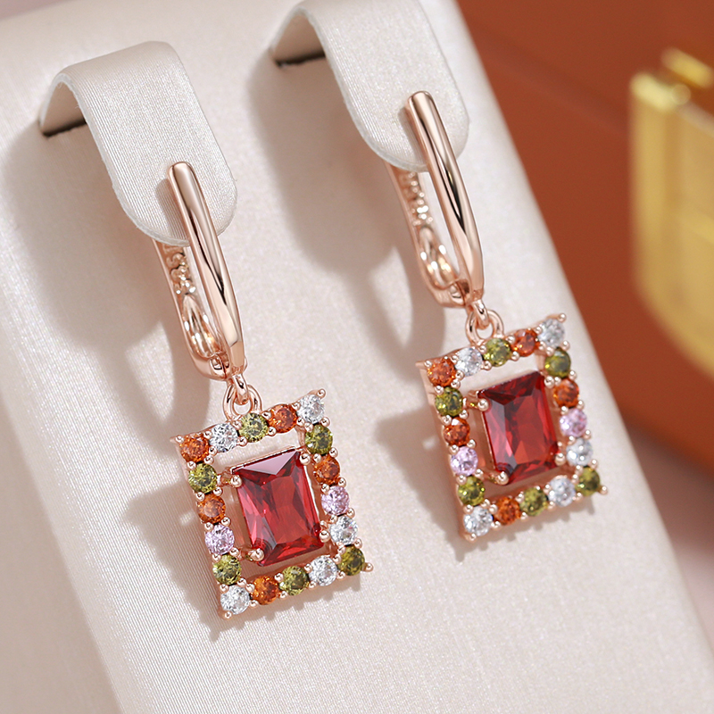 Elegant Red Crystal Cubic Earrings