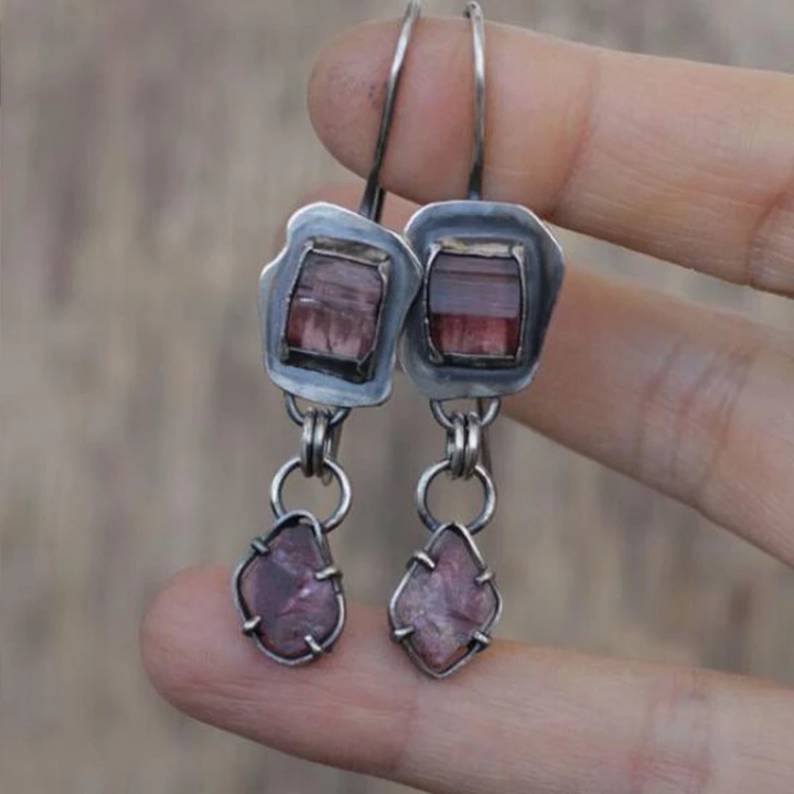 Vintage Silver Earrings with Garnet Crystals