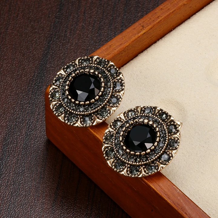 Chic Round Black Crystal Earrings