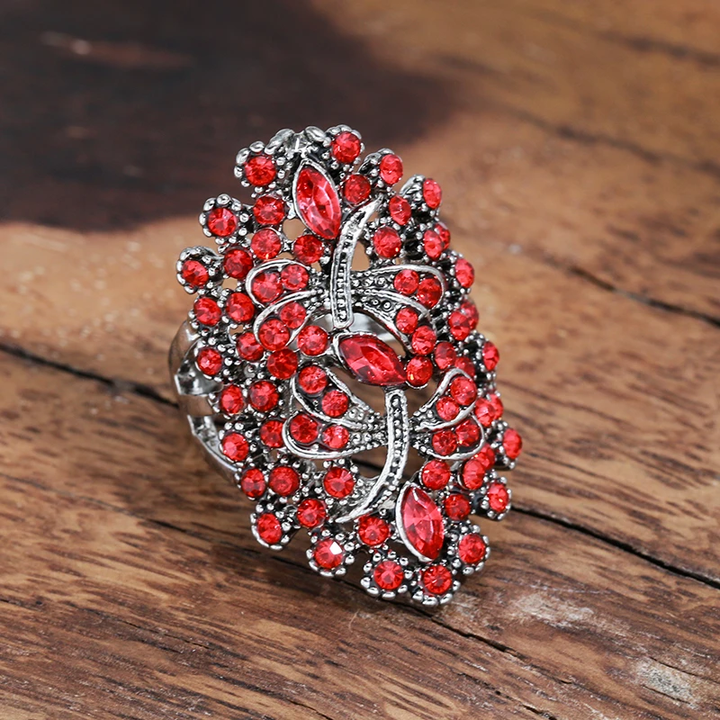 Stunning Silver Ring with Red Crystal